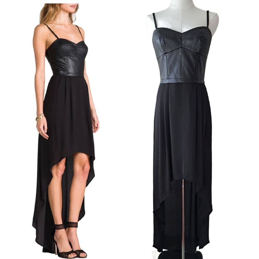 BCBGMazAzria Leandra Black Faux Leather Corset Dress Small Bustier Mini to Maxi